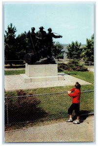 1957 Lumberman Monument Red Shirt Woman Au Sable River Michigan Vintage Postcard