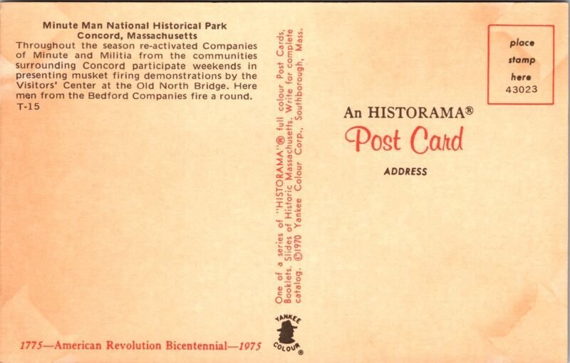 Minute Man National Historical Park Concord MA Postcard Bicentennial UNP Unused
