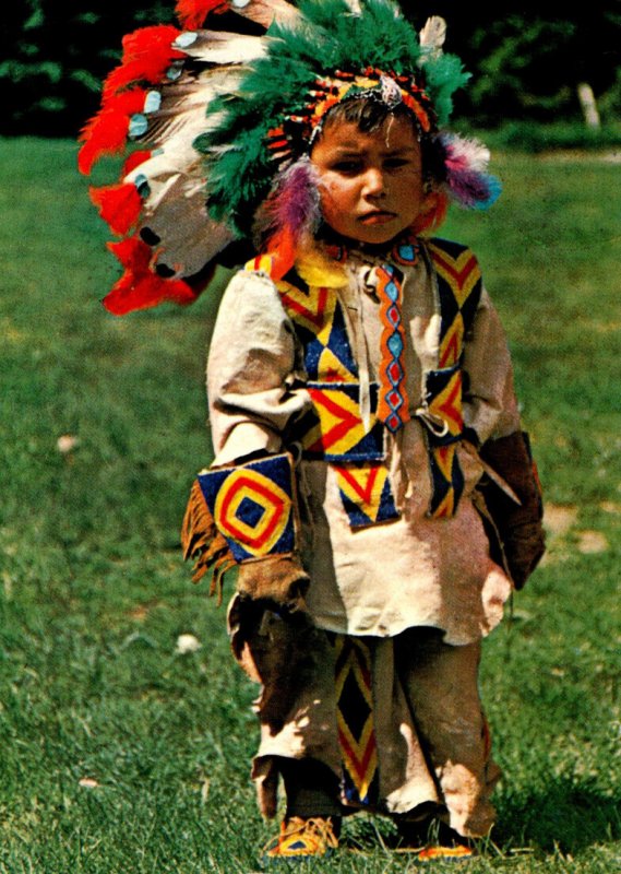 Indian Papoose Wearing Pint Size Regalia Of Canadian Indian Chief