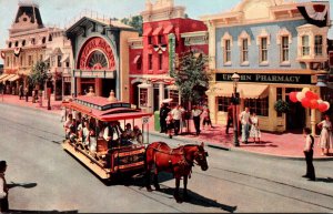 Disneyland Main Street The Upjohn Company Drugstore and Horse-Drawn Streetcar