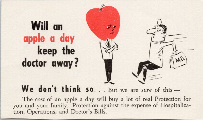 'Will An Apple A Day Keep The Doctor Away' Healthcare Insurance Postcard G14a