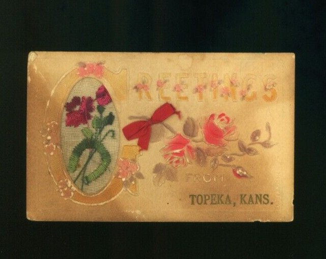 Postcard Greetings From Topeka Kans. Kansas Embossed Flowers Card