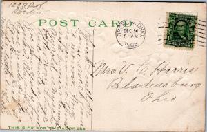 Donnison's Christ Post Card embossed  Holly posted 1908 Oberlin Ohio