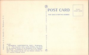 CONTINENTAL HALL. WASHINGTON. D. C. Vintage Postcard K3