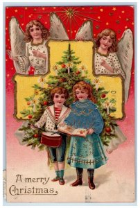 c1910's Christmas Tree Angels Boy Girl Carol Harmon Illinois IL Antique Postcard