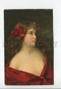 3182603 Lady LONG HAIR Red Bow by Angelo ASTI vintage color PC