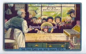 su3450 - Frys Cocoa - See Their Eyes As She Buys Frys - T Browne advert postcard