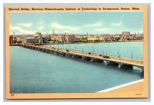 Vintage 1940's Postcard Harvard Bridge MIT Charles River Cambridge Massachusetts