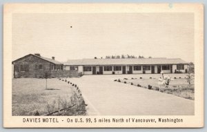 Vancouver Washington~Davies Motel~Roadside Pacific Highway US 99~c1950 Sepia PC 