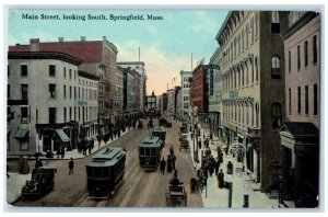 1913 Main Street Looking South Streetcar Springfield Massachusetts MA Postcard