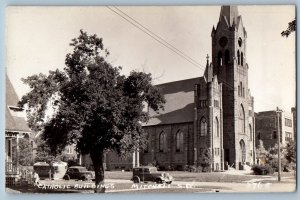 Mitchell South Dakota SD Postcard RPPC Photo Catholic Buildings Cars c1940's