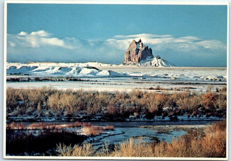 Postcard - A light winter snow blankets Shiprock, New Mexico