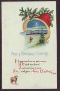 Hearty Christmas Greetings,Bell,Holly Postcard