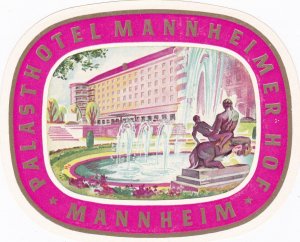 Germany Mannheim Palasthotel Mannheimer Hof Vintage Luggage Label sk3499