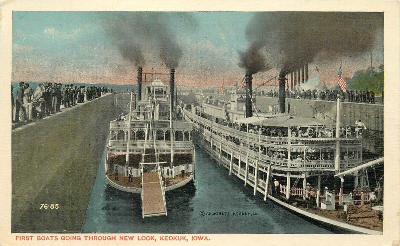 Postcard Iowa Keokuk 1st Boats New Locks Anschultz C-1910  23-4390