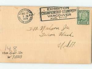 1920s QSL RADIO CARD Vancouver British Columbia BC AH3142