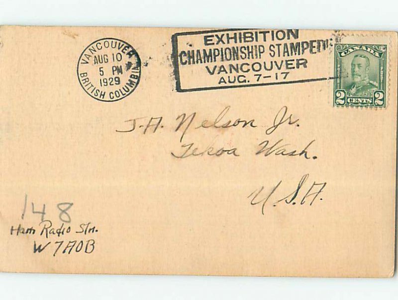 1920s QSL RADIO CARD Vancouver British Columbia BC AH3142