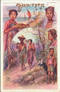 Indonesia Java Types Vintage Litho Postcard 04.15