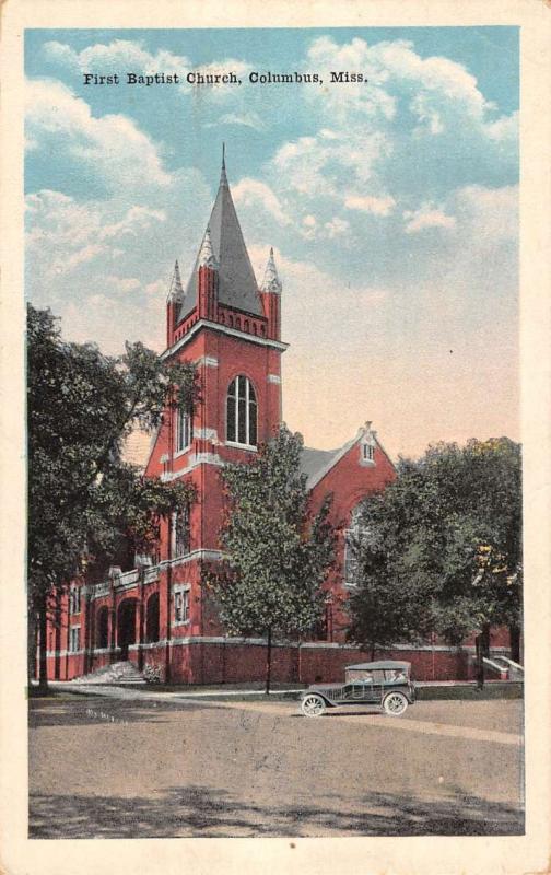 Columbus Mississippi birds eye view First Baptist Church antique pc Z50240