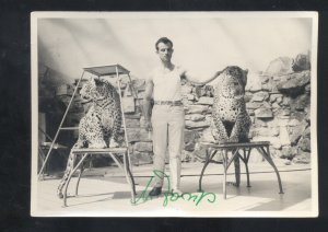 RPPC ANIMAL TRAINER ZOO LEOPARD WITH AUTOGRAPH REAL PHOTO POSTCARD