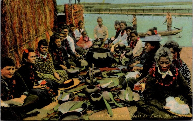 Postcard A Native Feast or Luau, Honolulu Hawaii