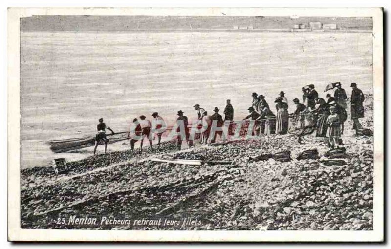 Menton Old Postcard Fishermen pulling their nets