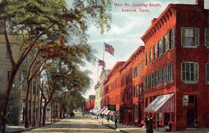 Ansonia Connecticut Main St. Looking South, Drug Store Color Lithograph PC U5381