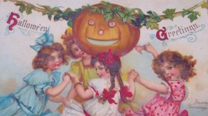 Frances Brundage Pumpkin Children Dancing Vintage Halloween Postcard