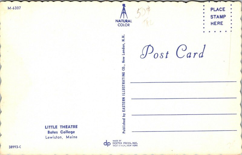 Little Theatre Bates College Lweiston Maine ME VTG Postcard Scalloped UNP Unused 