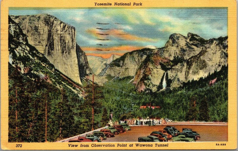 Vtg 1940s Observation Point Wawona Tunnel Yosemite National Park CA Postcard