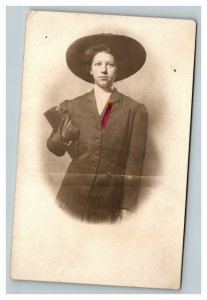 Vintage 1910's RPPC Postcard Photo of Woman in Hat and Gloves