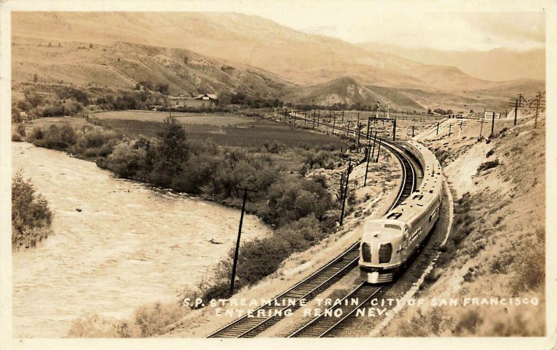 S. P. Streamline Train City of San Francisco Entering Reno NV Postcard