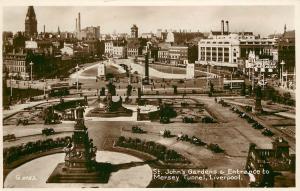 RPPC Postcard; St. John's Gardens & Entrance to Mersey Tunnel, Liverpool UK