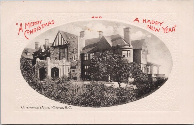 Victoria BC Government House Merry Christmas Oval Glosso PNC Postcard H31