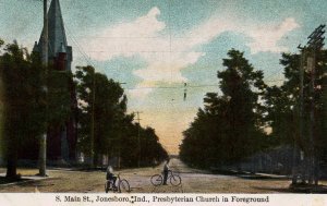 Jonesboro, Indiana - Boy on their bicycles on So. Main Street - in 1908