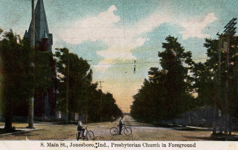 Jonesboro, Indiana - Boy on their bicycles on So. Main Street - in 1908