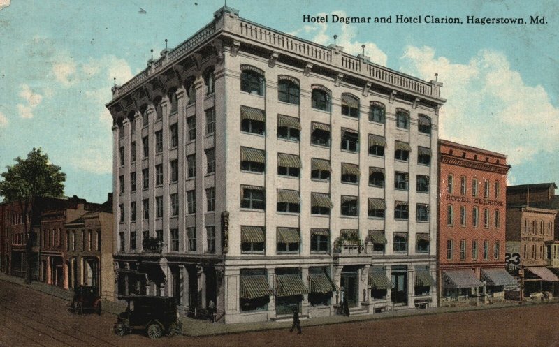 Vintage Postcard 1915 Hotel Dagmar and Hotel Clarion Hagerstown Maryland MD