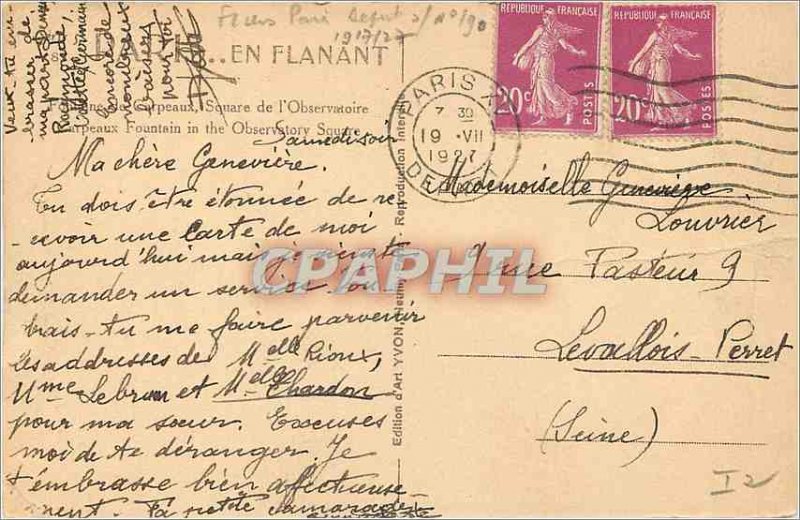 Old Postcard Paris Strolling Fountain Square Observatory