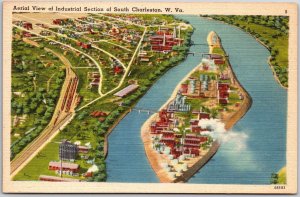 Charleston West Virginia, Aerial View of Industrial Section of South, Postcard