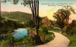 Ottauquechee River, Bridgewater Road Woodstock VT Hand Colored Vtg Postcard F79