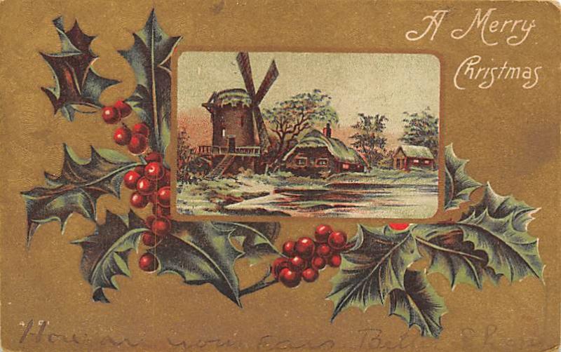 Christmas Post Card Old Vintage Antique Xmas Postcard Windmill Writing on back