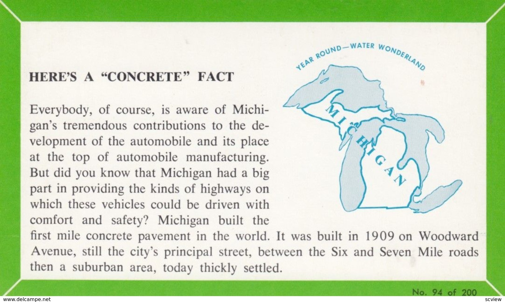 MICHIGAN, 194060s; Fact Card, No. 94 of 200, Here's A "Concrete" Fact