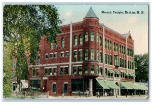 c1910's Masonic Temple Building Stores Nashua New Hampshire NH Antique Postcard