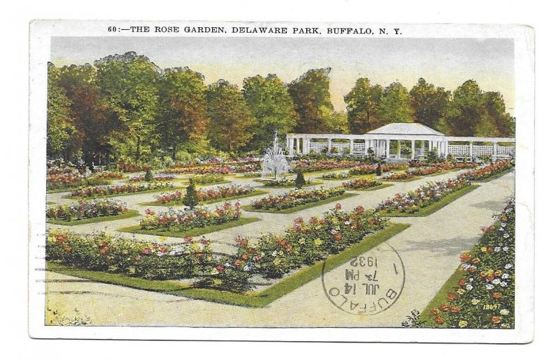 Buffalo, New York local use 1932 Post Card, Delaware Park Rose Garden, Scott 705