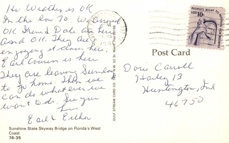 Vintage Postcard 1981 Sunshine State Skyway Bridge On Florida West Coast Gulf 