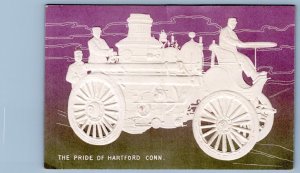 Pre-1906 HARTFORD CONNECTICUT ANTIQUE FIRE ENGINE EMBOSSED UNUSED POSTCARD