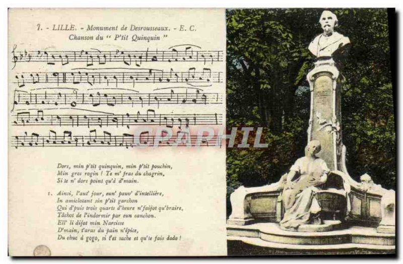 Old Postcard From Lille Monument Desrousseaux Song of P'tit Quinquin