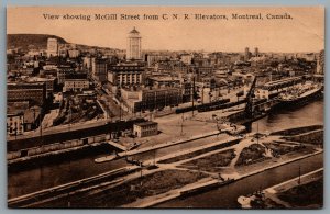 Postcard Monteral PQ c1915 View Showing McGill Street From CNR Elevators Aerial