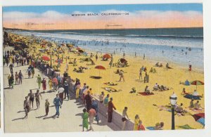 P3081 1947 postcard crowed mission beach view california