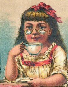 1880's-90's A&P Tea Co. Baking powder Adorable Girl Glasses Teacup 7C